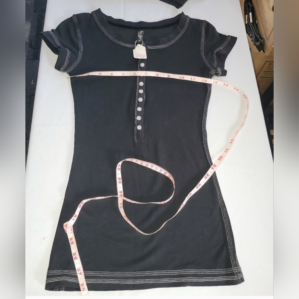 Black Short Sleeve Top With Buttons And White Stitching Grils Size Small